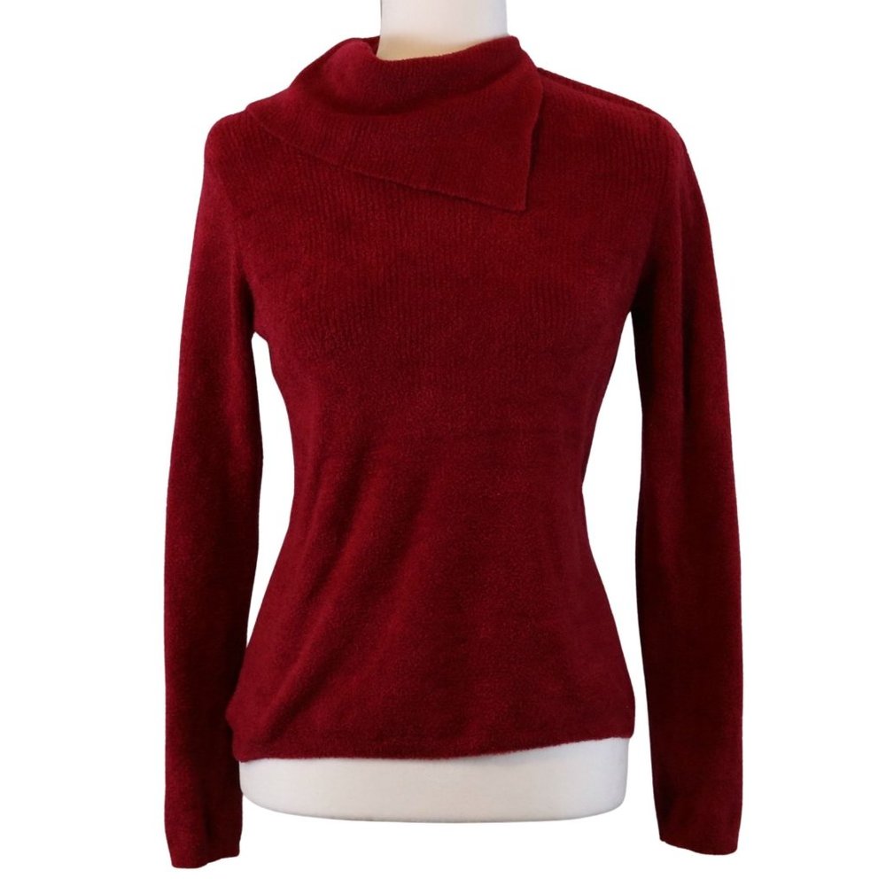 Evie Half-Cowl Split-Collar Sweater Crimson